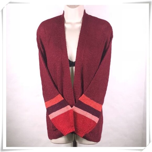 ❤️5/$15💚Freshman Dark Red Burgundy Open Front Varsity Knit Cardigan EUC - Picture 1 of 5